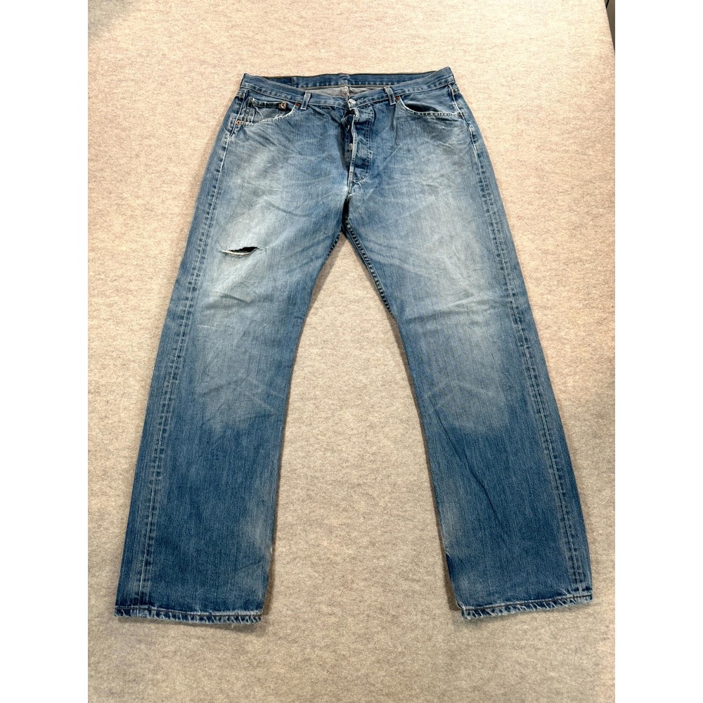 Levis 501 Straight Jeans Mens 36x32 Blue Denim Mid Rise Distressed 00501-0139